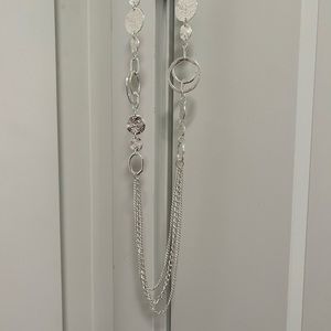 Silver long necklace with chains and round discs